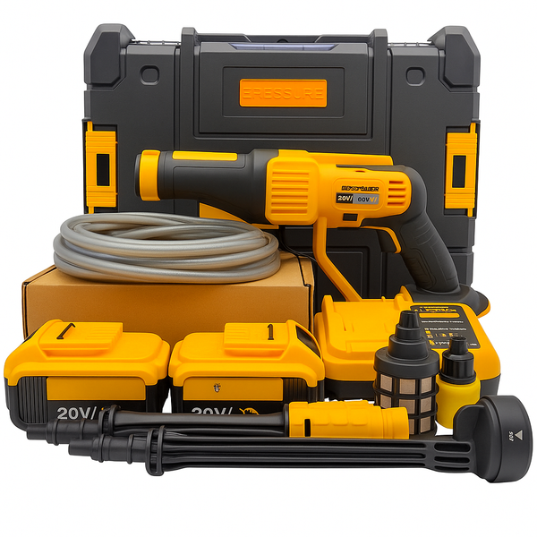 Aparat de spălat cu presiune portabil + kit de accesorii + 2 baterii gratuite de 48V